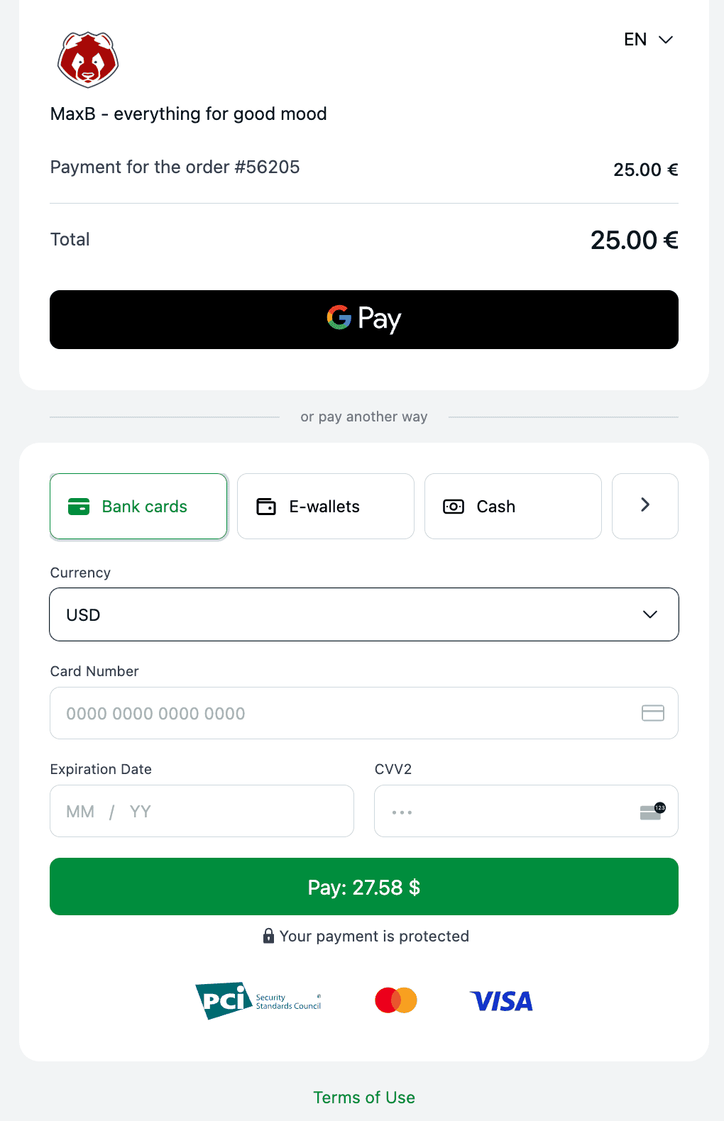 The payment page