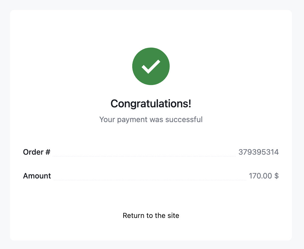 The success status page